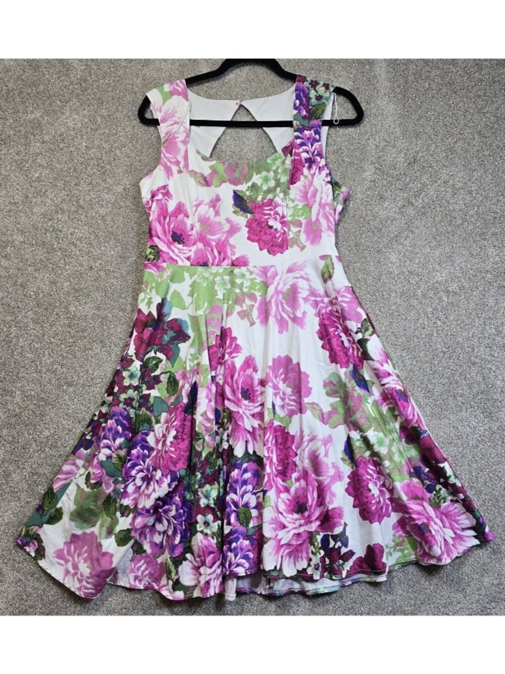 CB Est. 1962 Fit & Flare Dress Summer Floral Keyhole Cotton Spandex Women's 10